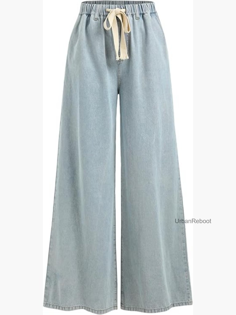 Cider Drawstring Baggy Wide Leg Jeans High Waisted Pull On Denim Pants